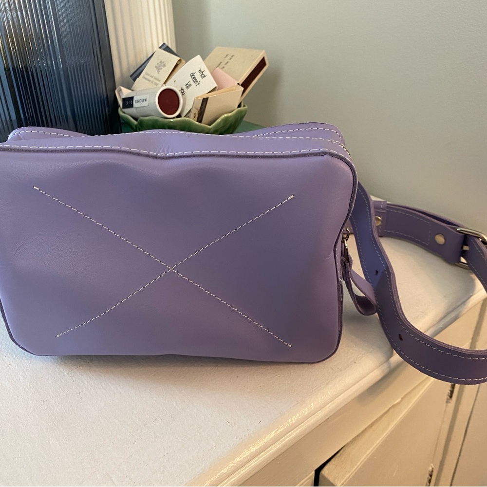 Lilac Leather Belt Bag with Contrast Stitching